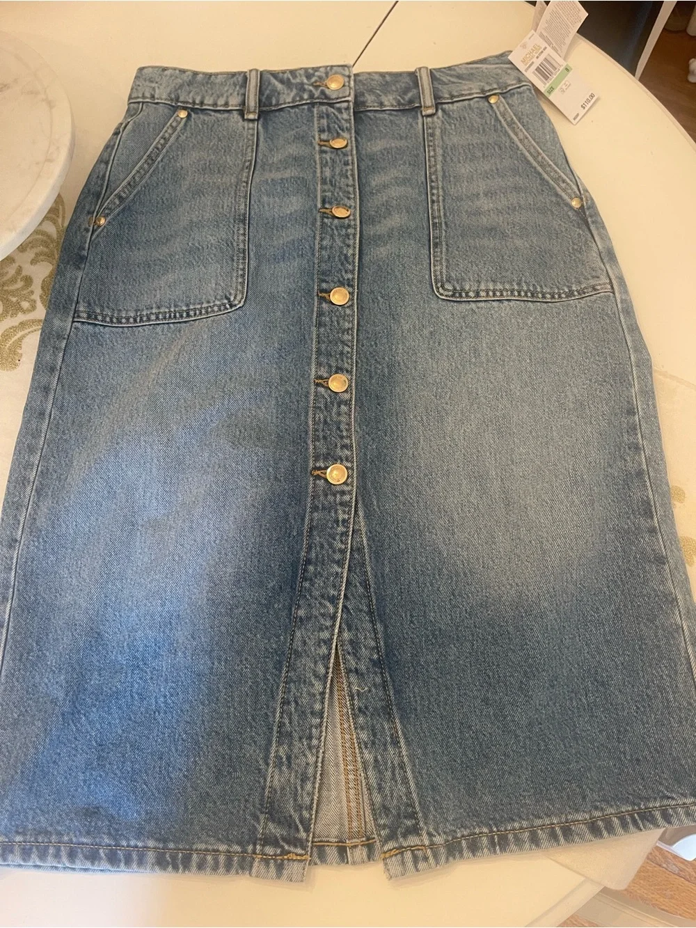 Michael Kors Jean Skirt Gold Button-Front Denim Skirt